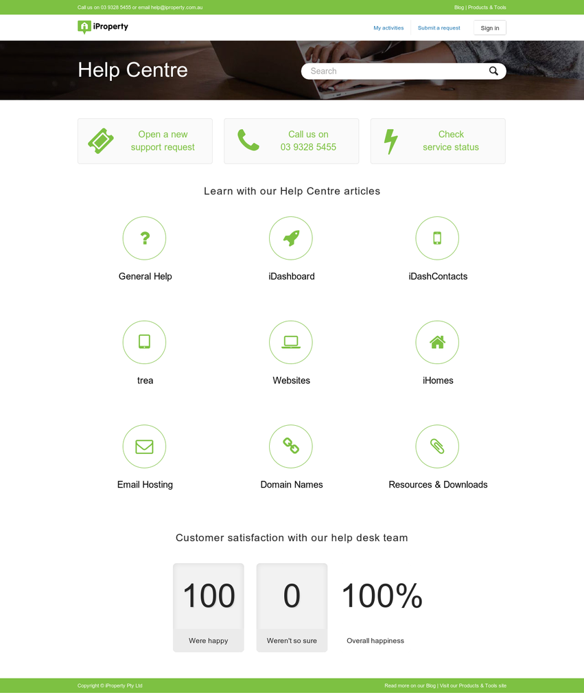 Screenshot of the new iProperty Help Centre